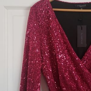Dynamite Ruby Robe Sequin Wrap Dress